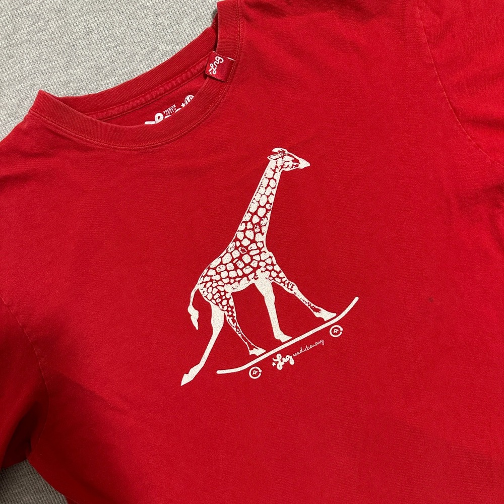 LRG Lifted Research Group Mens Large Red Skateboarding Giraffe Graphic Tee